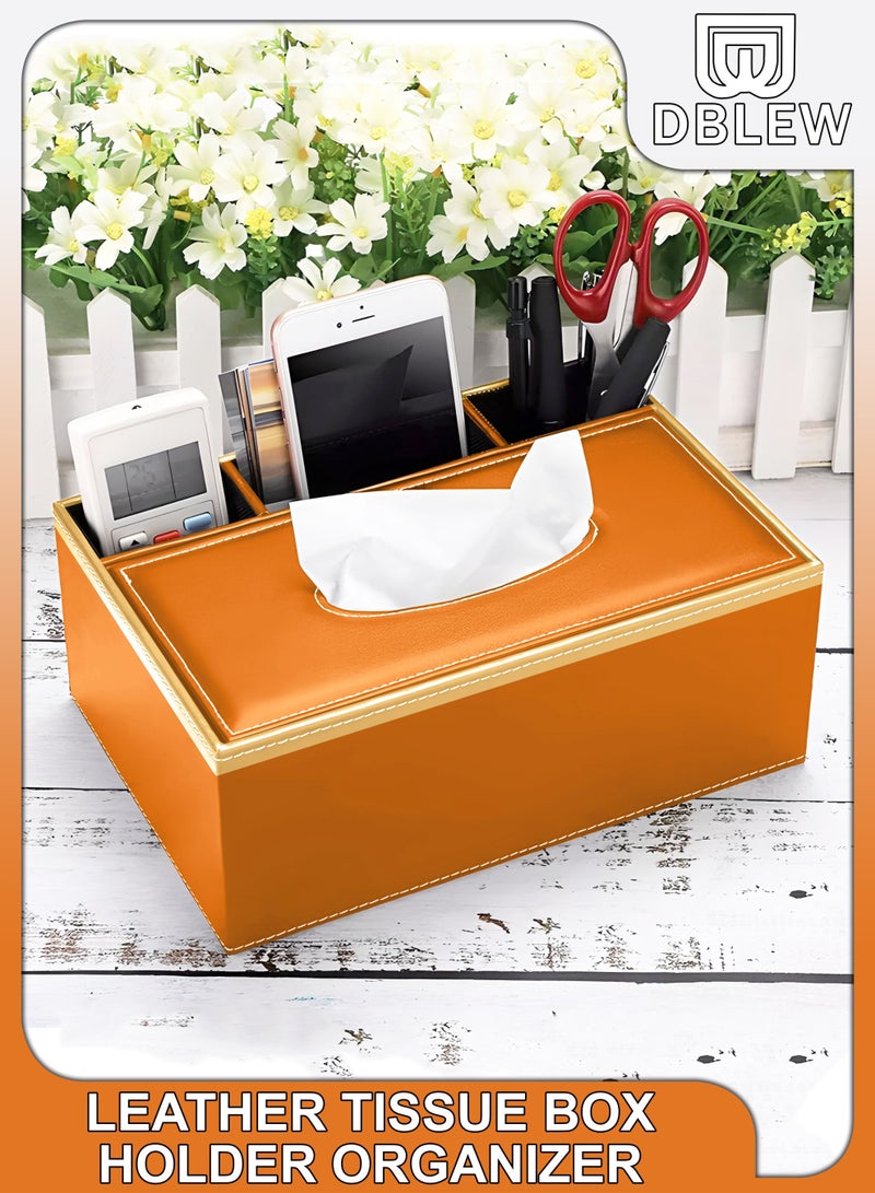 DBLEW Multifunction Faux Leather Rectangular Tissue Box Cover Desk Napkin Paper Towel Storage Container With Pen Pencil Stationery Phone Remote Control Holder Storage Organizer For Home Restaurant And Offic - Image 1