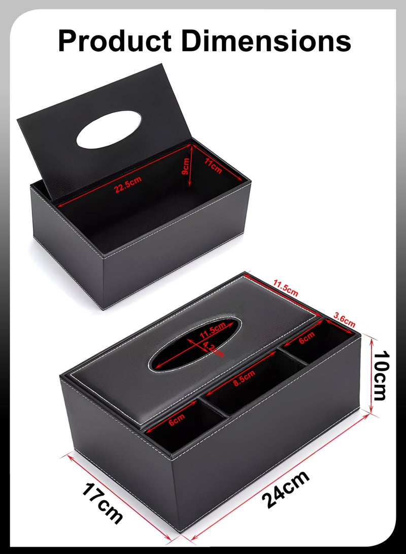 DBLEW Multifunction Faux Leather Rectangular Tissue Box Cover Desk Napkin Paper Towel Storage Container With Pen Pencil Stationery Phone Remote Control Holder Storage Organizer For Home Restaurant And Offic - Image 3