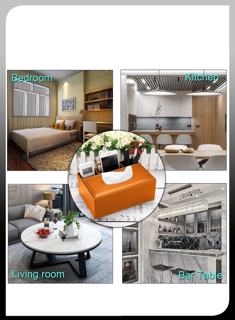 DBLEW Multifunction Faux Leather Rectangular Tissue Box Cover Desk Napkin Paper Towel Storage Container With Pen Pencil Stationery Phone Remote Control Holder Storage Organizer For Home Restaurant And Offic - Image 2