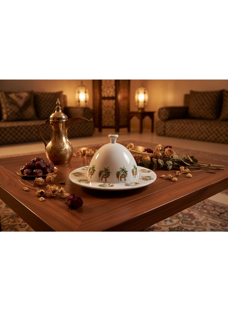 يونيفرس صينية تقديم من الميلامين من يونيفرس بغطاء مقبب - 32 سم، لون أبيض، بتصميم جمل وشجرة نخيل - Image 5