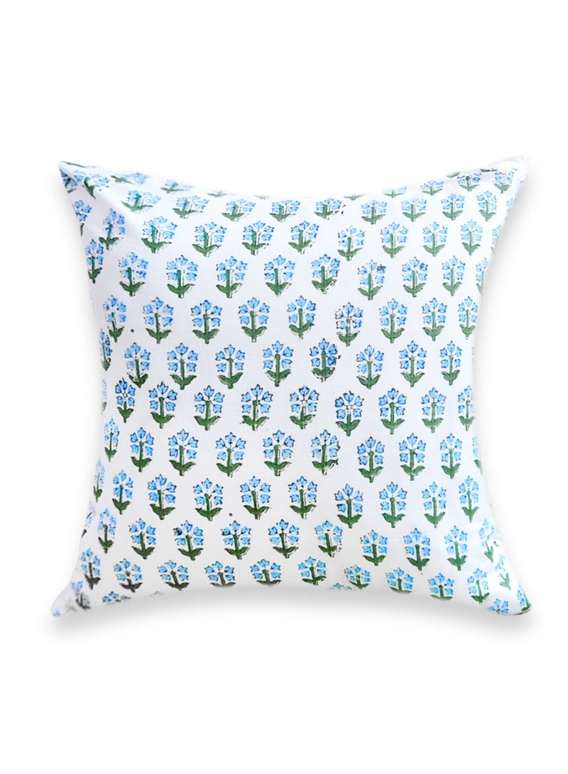 OJARIYA Hand Block Printed  Indigo Jaal Premium Organic Cotton Non-Allergenic Quilted Cushion Cover 40 Cm X 40 Cm - Image 4