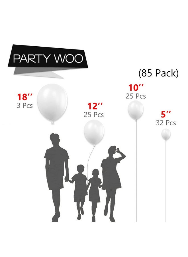 PartyWoo PartyWoo White Balloons, 85 pcs Matte White Balloons Different Sizes Pack of 18 Inch 12 Inch 10 Inch 5 Inch White Balloons for Balloon Garland or Balloon Arch as Birthday Party Decorations, White-Y13  - Image 2