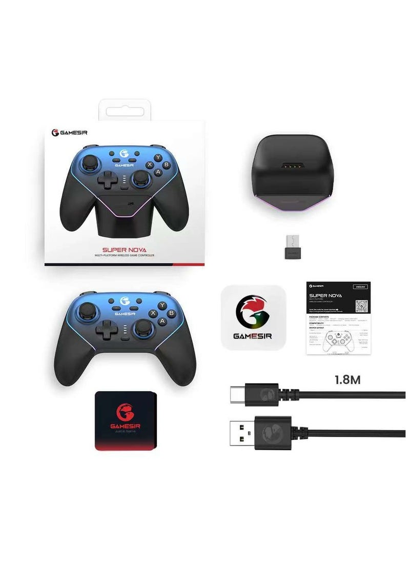 General - Wireless Gamepad Gamesir Super Nova Bluetooth Multiplatform Game Controller compatible with PC, Steam, Switch, iOS, Android Hall Stick Hall Effect Triggers RGB Lighting Vibertion. Programmable 1000Hz Polling Rate 6 Axis Gyro One-Press Wake Up Charging Dock Blue-Black - Image 1