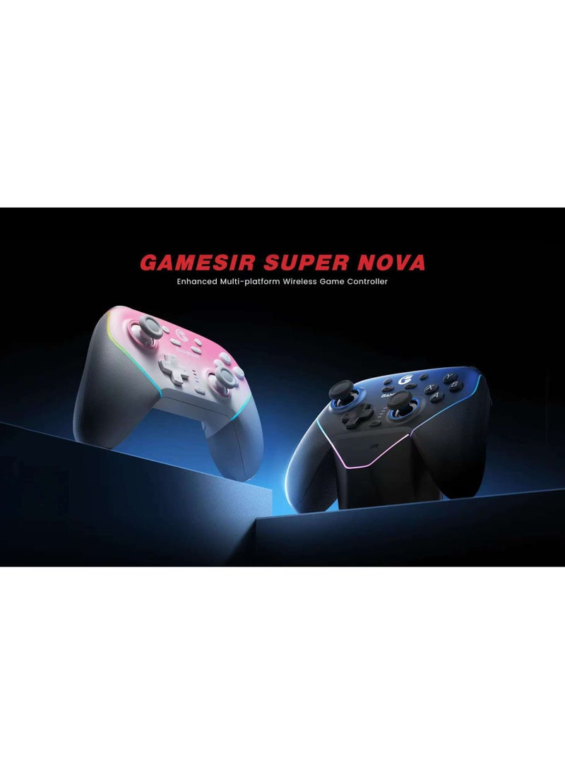 General - Wireless Gamepad Gamesir Super Nova Bluetooth Multiplatform Game Controller compatible with PC, Steam, Switch, iOS, Android Hall Stick Hall Effect Triggers RGB Lighting Vibertion. Programmable 1000Hz Polling Rate 6 Axis Gyro One-Press Wake Up Charging Dock Blue-Black - Image 1