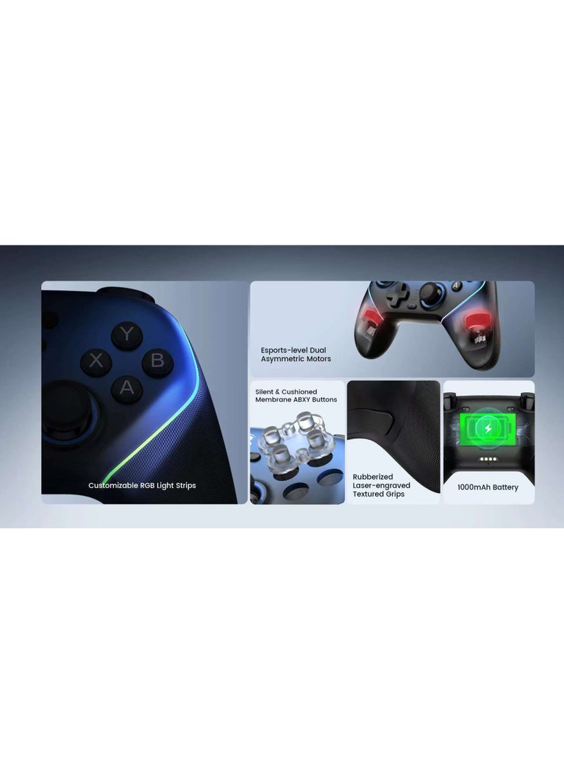 General - Wireless Gamepad Gamesir Super Nova Bluetooth Multiplatform Game Controller compatible with PC, Steam, Switch, iOS, Android Hall Stick Hall Effect Triggers RGB Lighting Vibertion. Programmable 1000Hz Polling Rate 6 Axis Gyro One-Press Wake Up Charging Dock Blue-Black - Image 1