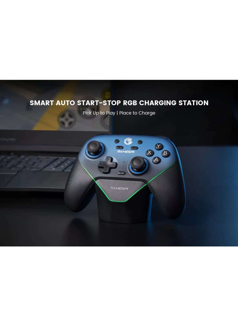General - Wireless Gamepad Gamesir Super Nova Bluetooth Multiplatform Game Controller compatible with PC, Steam, Switch, iOS, Android Hall Stick Hall Effect Triggers RGB Lighting Vibertion. Programmable 1000Hz Polling Rate 6 Axis Gyro One-Press Wake Up Charging Dock Blue-Black - Image 1