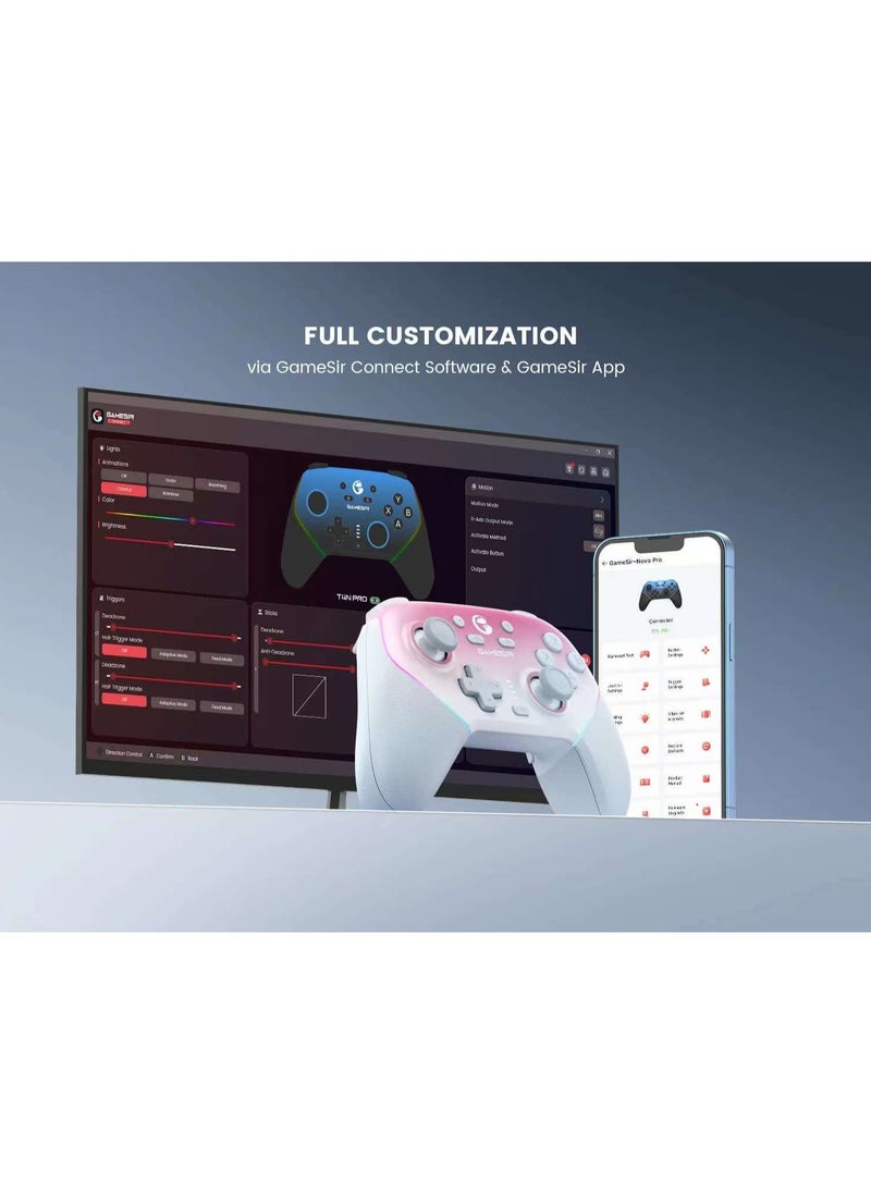 General - Wireless Gamepad Gamesir Super Nova Bluetooth Multiplatform Game Controller compatible with PC, Steam, Switch, iOS, Android Hall Stick Hall Effect Triggers RGB Lighting Vibertion. Programmable 1000Hz Polling Rate 6 Axis Gyro One-Press Wake Up Charging Dock Blue-Black - Image 1
