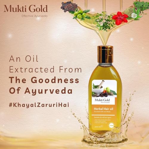 Axiom Mukti Gold Herbal Hair Oil - 200mL | Helps to prevent Hairfall & Dandruff | Enriched with the Ingredients of Almond, Rose, Neem, Lemon | 100% Natural Herbal Hair Oil | Certified Product - Image 4