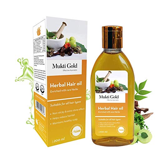 Axiom Mukti Gold Herbal Hair Oil - 200mL | Helps to prevent Hairfall & Dandruff | Enriched with the Ingredients of Almond, Rose, Neem, Lemon | 100% Natural Herbal Hair Oil | Certified Product - Image 1