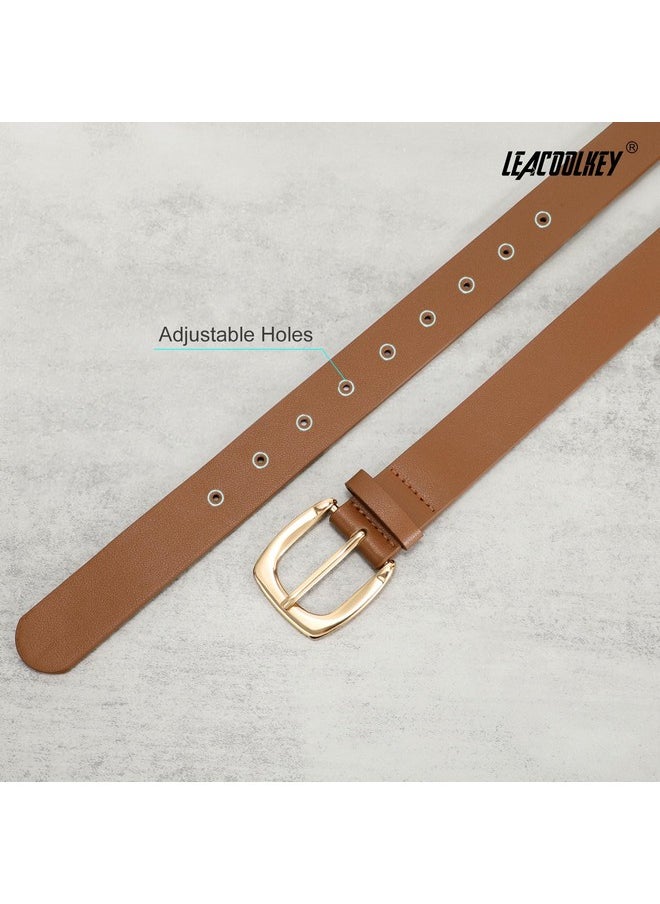 LEACOOLKEY - 3 Pack Women'S Fashion Belts For Jeans Pants Ladies Casual Leather Belts With Gold Buckle Black/Brown/Khaki - Image 1
