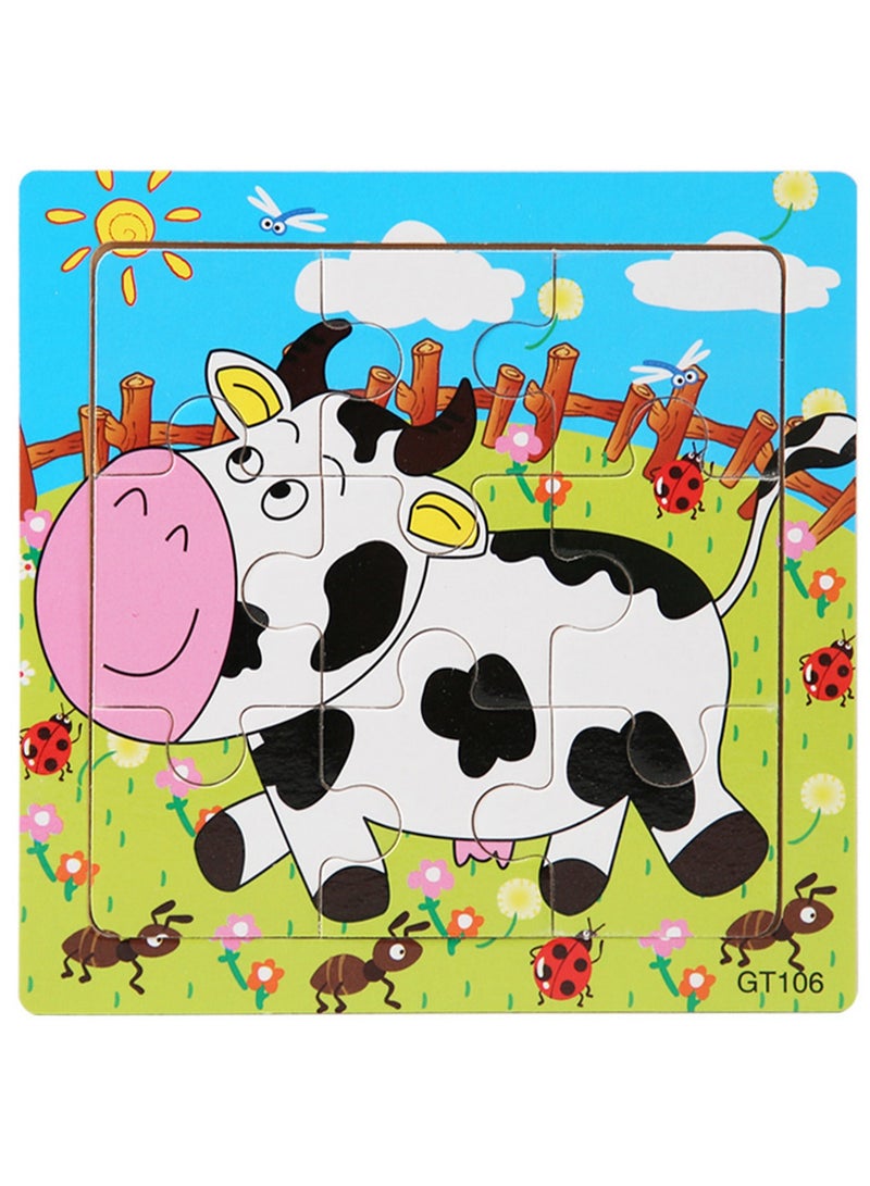Children's Educational Wooden Cartoon Dairy Cow Jigsaw Puzzles Suitable Gift Bag Pack - Image 1