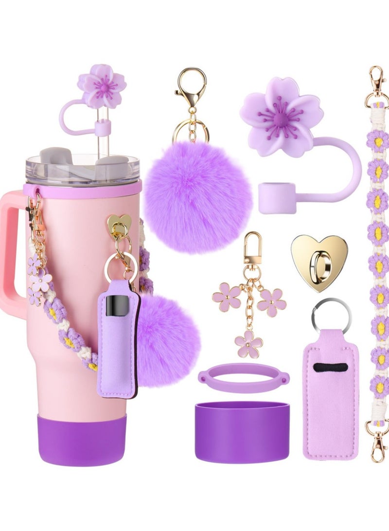 8Pcs Cup Accessories for Stanley Cup 40 & 30oz Tumbler with Handle, 1Pcs Water Bottle Handle Strap, Chapstick Holder, Boot, Keychain Charms, Straw Topper Cap for Stanley Cup Accessories - Image 1