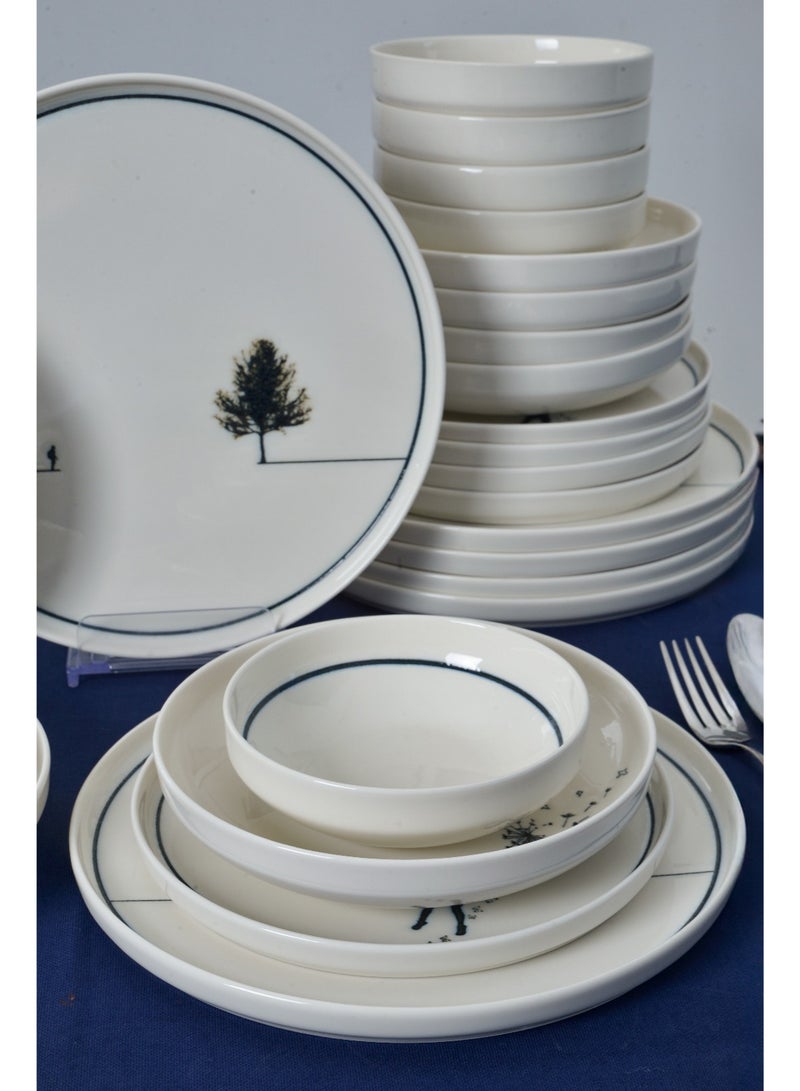 فاريكا البورسلين طقم عشاء بورسلين مطبوع رقميًا مكون من 24 قطعة لـ 6 أشخاص – Düğüm - Image 1