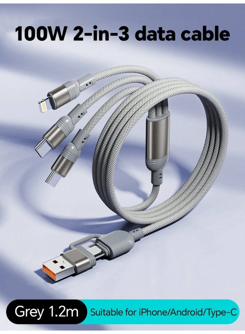 HPRT 3 in 1 Fast Charging Cable, USB A to Type C Lightning Micro USB Cable, Nylon Braided Multi Charging Cord for Phones, Tablets and Power Banks (Space Gray, 1.2 m) - Image 3