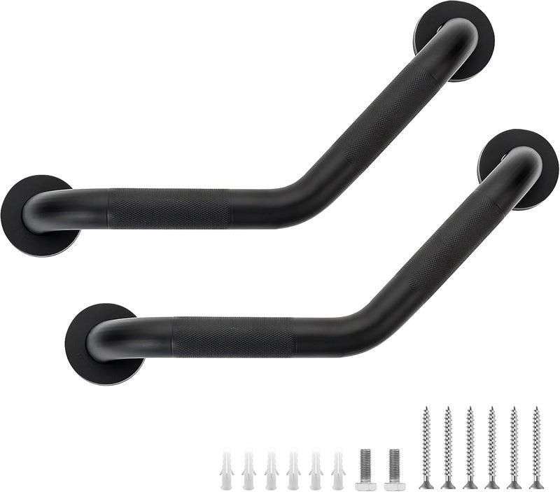 JOY DECOR Grab Bars for Bathtubs and Showers- 1-1/4 x 16 Angled Shower Grab Bar for Seniors Knurled Stainless Steel Handicap Grab Bars for Wall (Black, 2 Pack) - Image 1