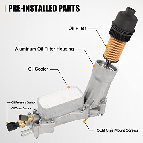 Somusen 926-959 Upgrade Aluminum Engine Oil Cooler & Filter Housing Kit with Sensors and Gaskets Compatible with 2017-2018 Chrysler 200 300 Dodge Charger Challenger Journey Wrangler Ram ProMaster V6 Engine - Image 4