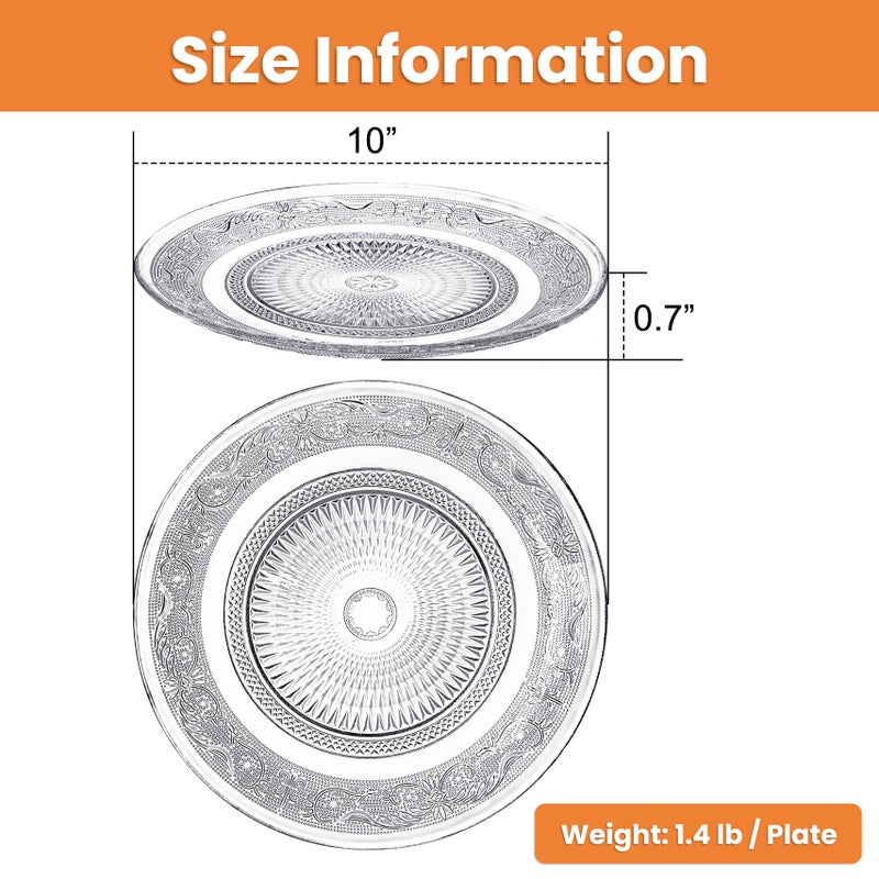 Elsjoy 6 Pack 10 Inch Large Glass Dinner Plate, Clear Round Serving Plate Vintage Embossed Dinnerware for Salad, Pasta, Fruits - Image 2