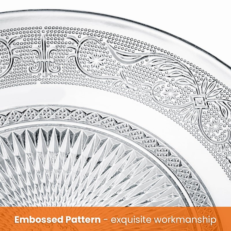 Elsjoy 6 Pack 10 Inch Large Glass Dinner Plate, Clear Round Serving Plate Vintage Embossed Dinnerware for Salad, Pasta, Fruits - Image 3