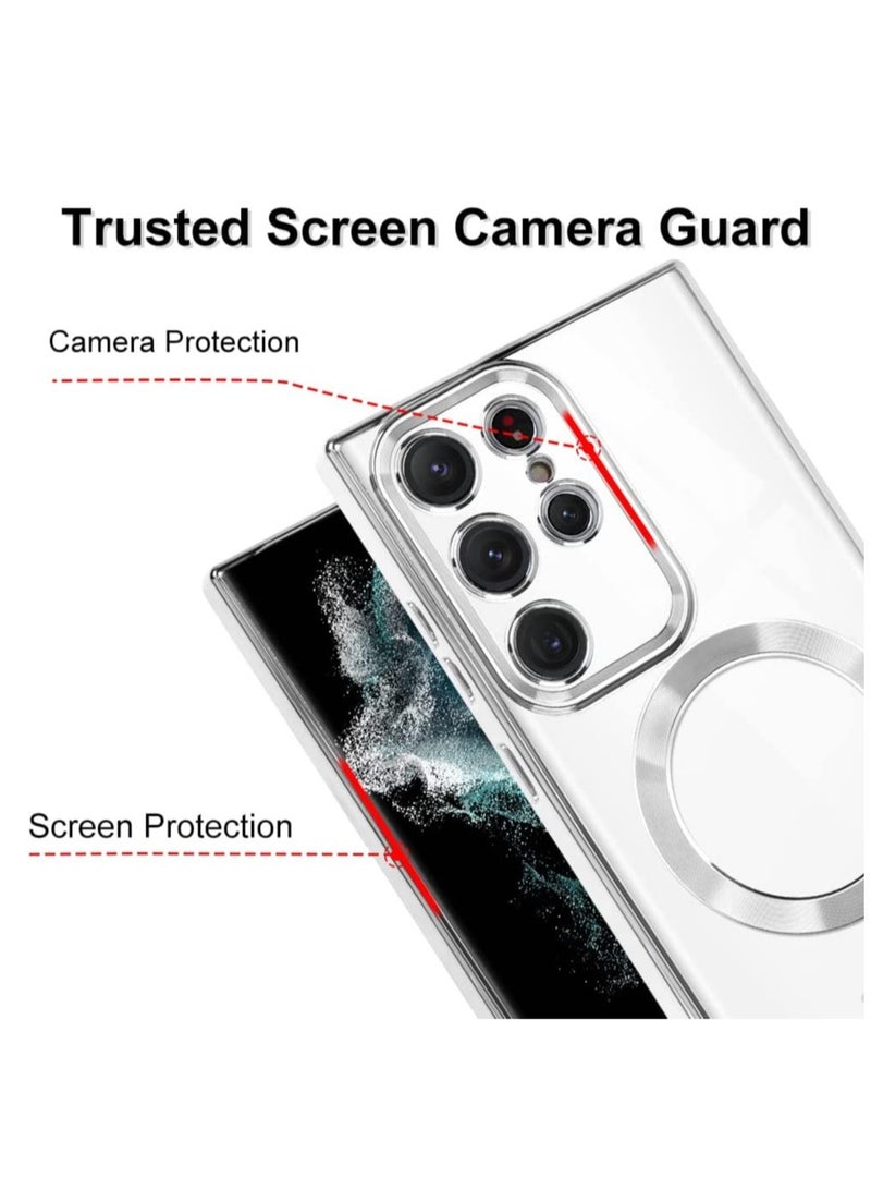 Magnetic Clear Case for Galaxy S22 Ultra Case,Compatible with MagSafe, Love Heart Design Electroplated Case Soft TPU Shockproof Full Camera Lens Protective Case for Samsung Galaxy S22 Ultra - Image 4