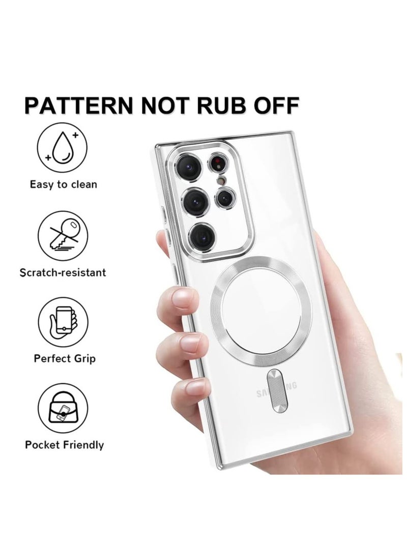 Magnetic Clear Case for Galaxy S22 Ultra Case,Compatible with MagSafe, Love Heart Design Electroplated Case Soft TPU Shockproof Full Camera Lens Protective Case for Samsung Galaxy S22 Ultra - Image 3