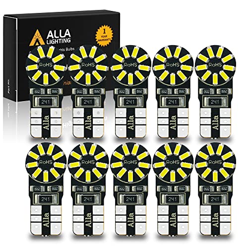 Alla Lighting 10x T10 168 194 LED Bulbs 6000K White Super Bright 161 175 2825 W5W Bulb 3014 SMD 12V Replacement Bulbs for Trucks Cars License Interior Map Dome Trunk Door Courtesy Lights Lamps