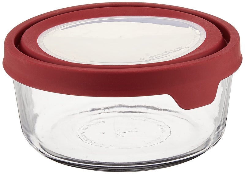 Anchor Hocking TrueSeal Glass Food Storage Container with Airtight Lid, Cherry, 7 Cup - Image 1