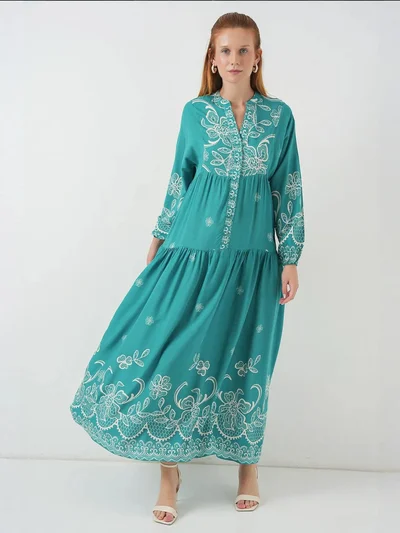 BIG DART BDART Printed V-Neck Maxi Dress with Button Closure