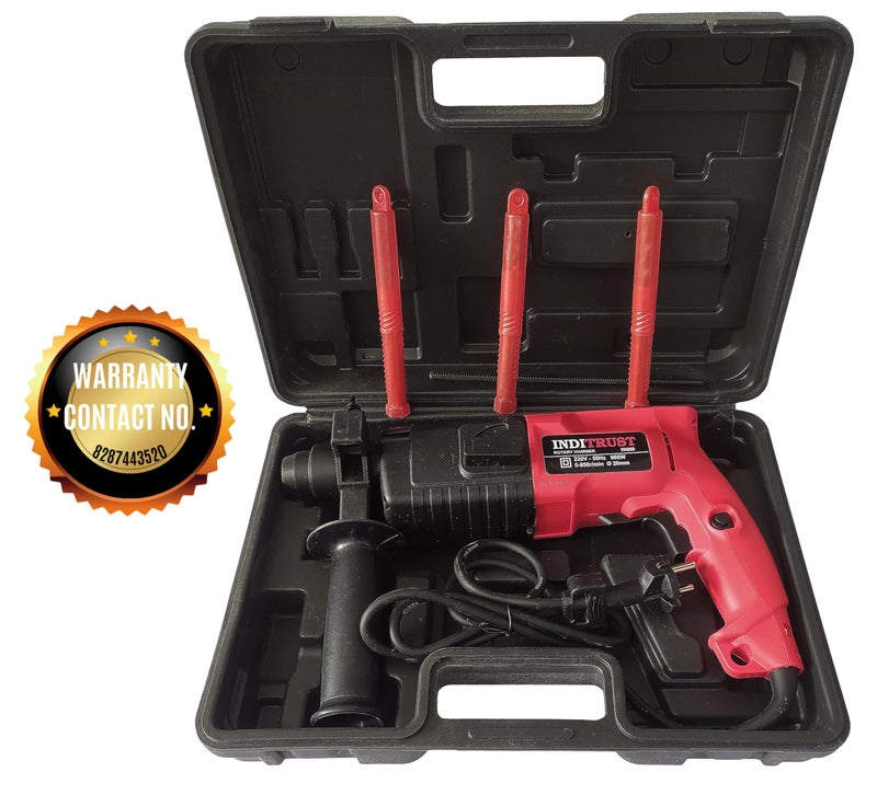 Inditrust 6 Month Warranty 900W 20mm Left/Right Rotation Electric Hammer Machine with 3pc Hammer bit Rotary Hammer Drill (Red) 100% Copper Winding - Image 5