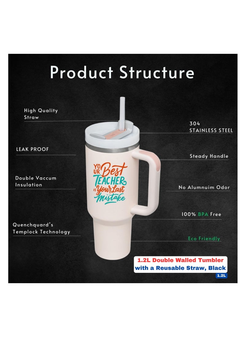 PRINTSHOP4ME - Teachers Day Tumbler Mug 1.2L With Lid&Straw|Double Walled Printed Tumbler Mug|Insulated Reusable Stainless Steel Tumbler Mug|Gift For Teachers - Image 1