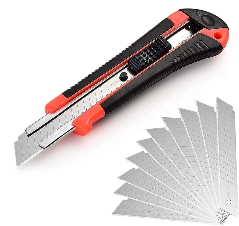 KABEER ART Heavy Duty 18 mm Cutter Set With 10 Replacement Blades - Image 1