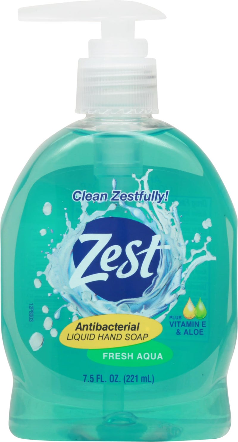 Zest Antibacterial Liquid Hand Soap - Fresh Aqua - Scented Liquid Soap with Vitamin E and Aloe - Moisturizing Hand Wash - Paraben Free - 7.5 oz