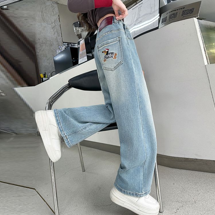 Girls' Straight-Leg Jeans, Style, Loose And Fashionable Wide-Leg Pants For Children And Older Kids, Long Pants For Autumn Wear - Image 1