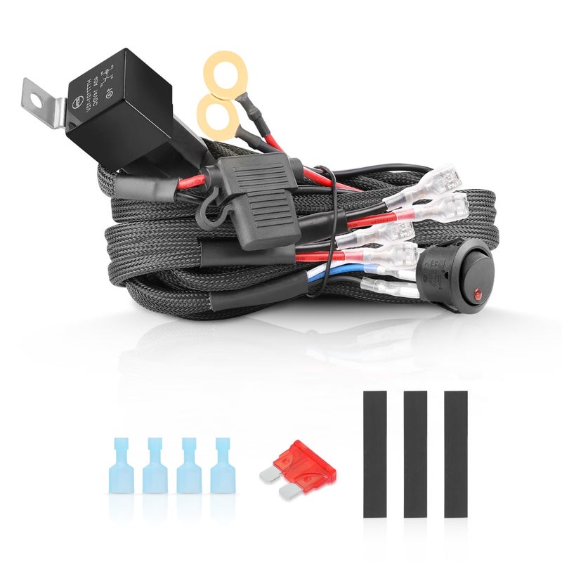Wiring Harness 2 Leads AKD Part Light Bar Wire Harness Kit for LED Light Bar Fog Lights w 12V 40A Relay Fuse Rocker Switch Wiring Harness for ATV UTV SUV Offroad Trucks Pickup Boat
