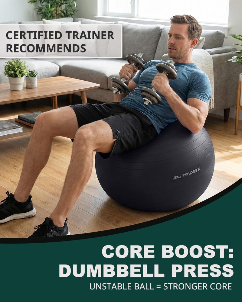 Trideer Extra Thick Yoga Ball Exercise Ball, 5 Sizes Ball Chair, Heavy Duty Swiss Ball for Balance, Stability, Pregnancy, Physical Therapy, Quick Pump Included (Black, XXL (78-85cm)) - Image 4