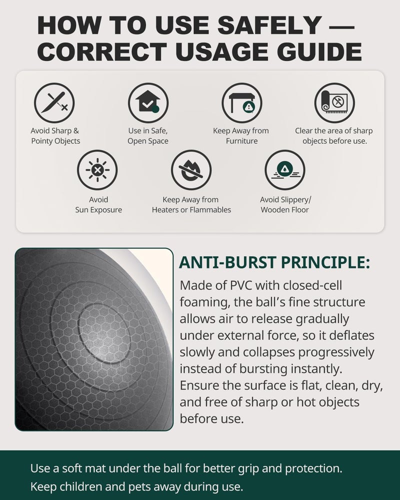 Trideer Extra Thick Yoga Ball Exercise Ball, 5 Sizes Ball Chair, Heavy Duty Swiss Ball for Balance, Stability, Pregnancy, Physical Therapy, Quick Pump Included (Black, XXL (78-85cm)) - Image 2