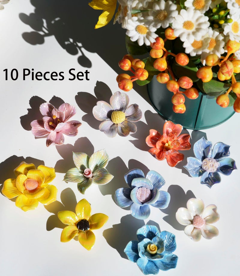 Lanyani 10 Pieces Iridescent Ceramic Blossom for Mosaic Crafts, Mixed Bright Color Porcelain Floral Flower Mosaic Tiles Embellishments for Art Craft - Image 2