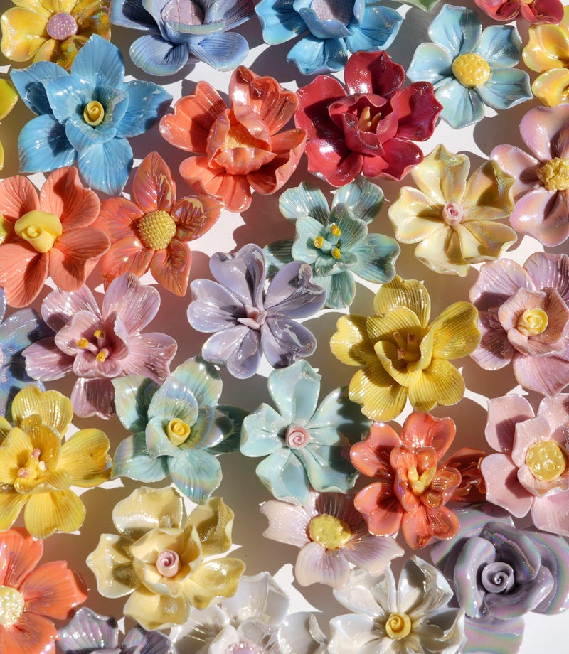 Lanyani 10 Pieces Iridescent Ceramic Blossom for Mosaic Crafts, Mixed Bright Color Porcelain Floral Flower Mosaic Tiles Embellishments for Art Craft - Image 5
