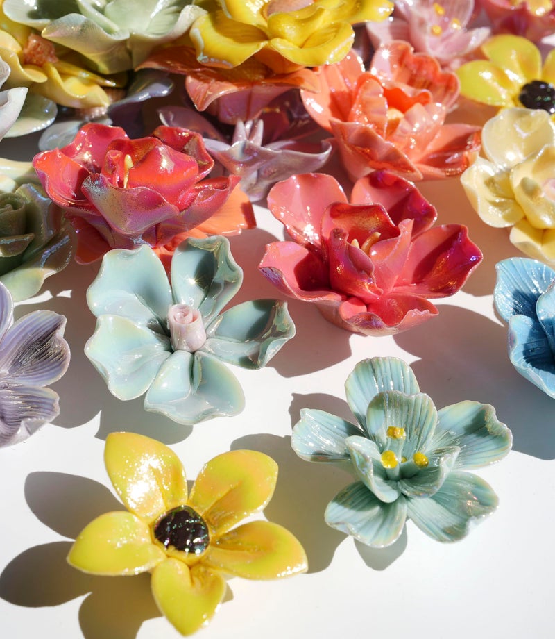 Lanyani 10 Pieces Iridescent Ceramic Blossom for Mosaic Crafts, Mixed Bright Color Porcelain Floral Flower Mosaic Tiles Embellishments for Art Craft - Image 4