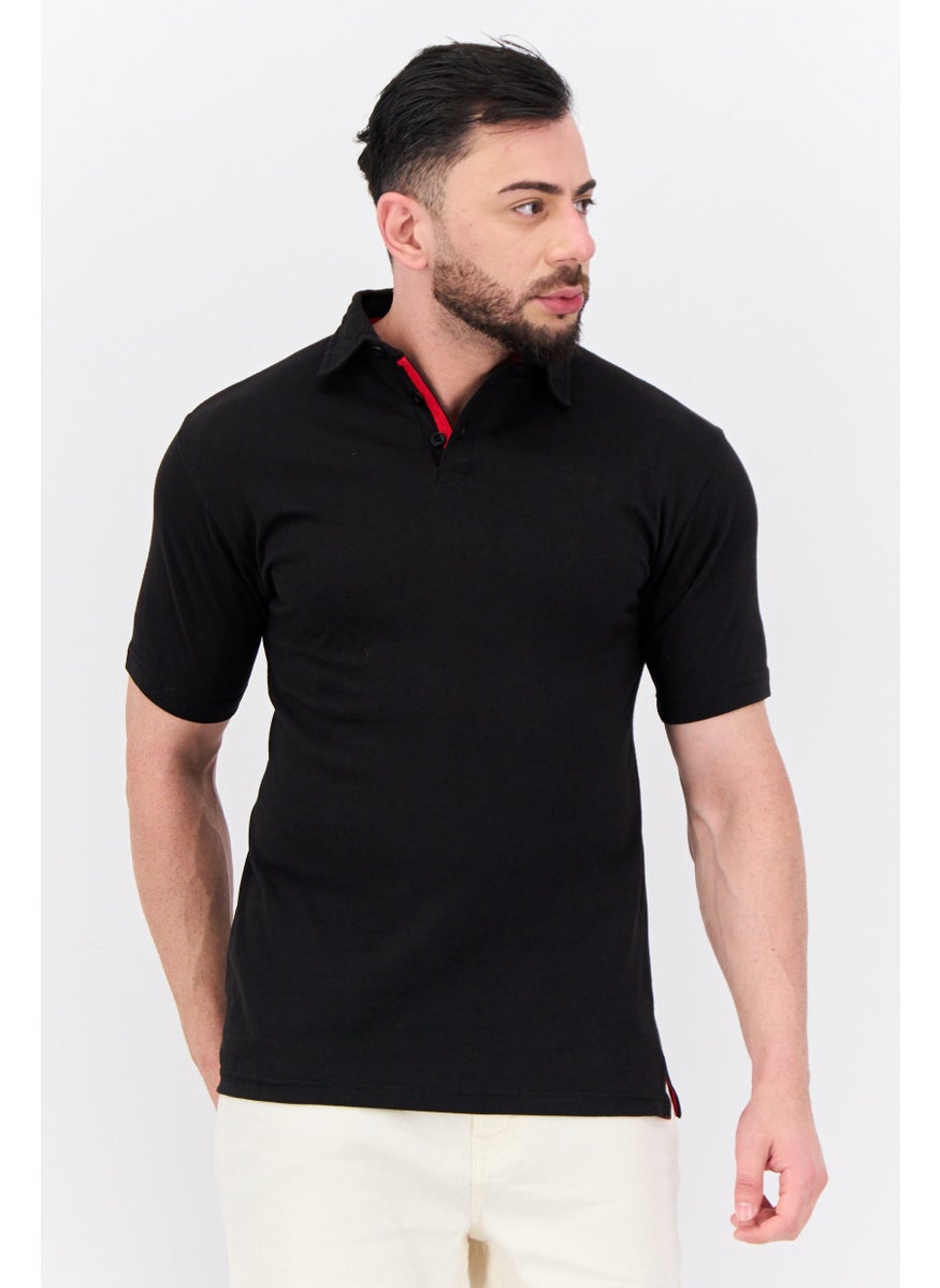 Burnside Men Regular Fit Plain Short Sleeve Polo Shirt, Black  - Image 1