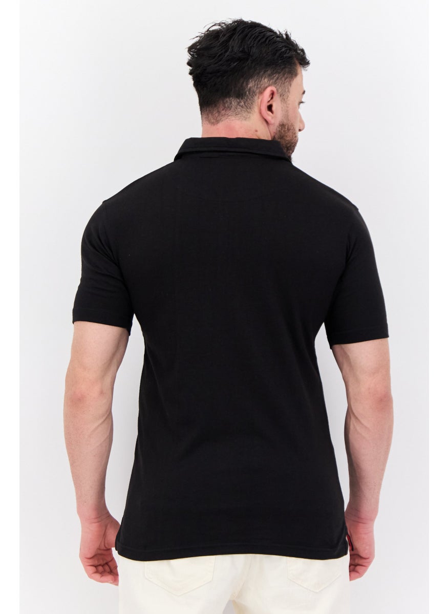 Burnside Men Regular Fit Plain Short Sleeve Polo Shirt, Black  - Image 2