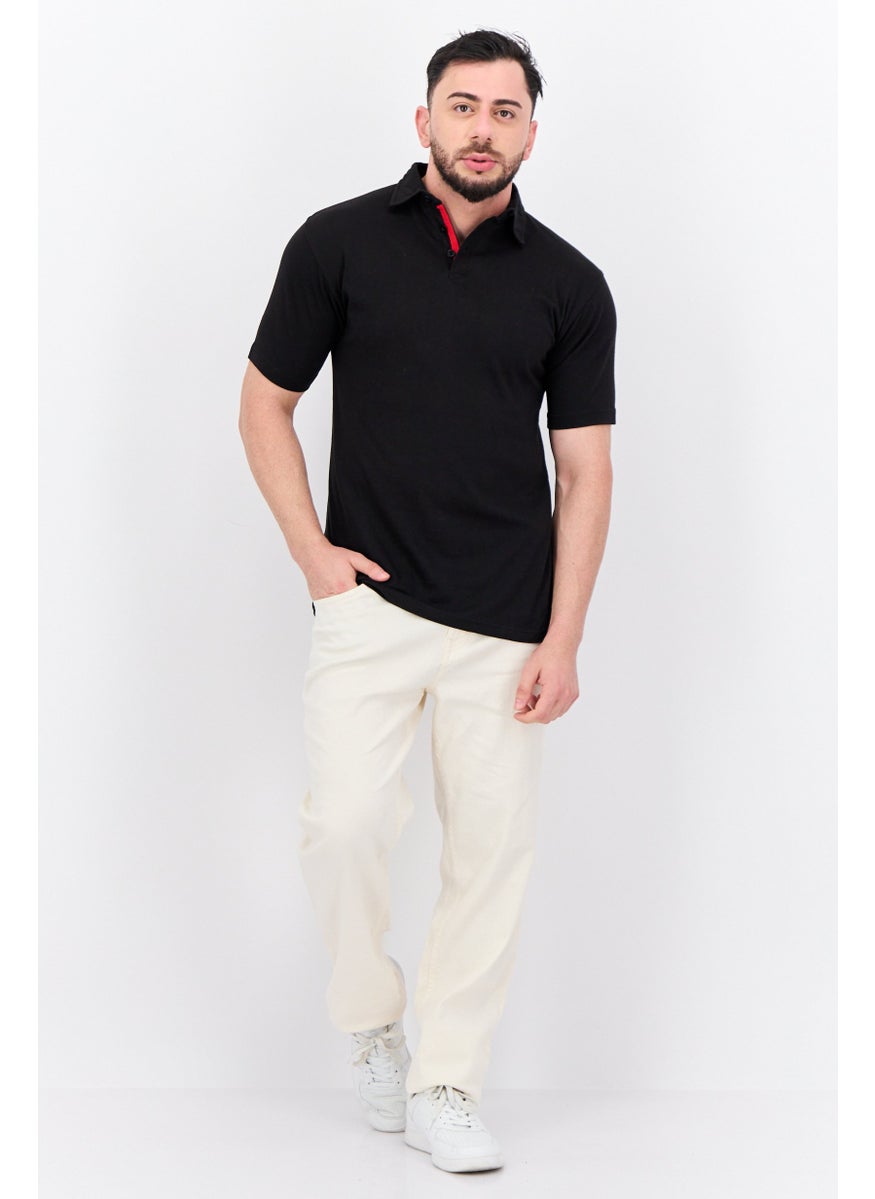 Burnside Men Regular Fit Plain Short Sleeve Polo Shirt, Black  - Image 4
