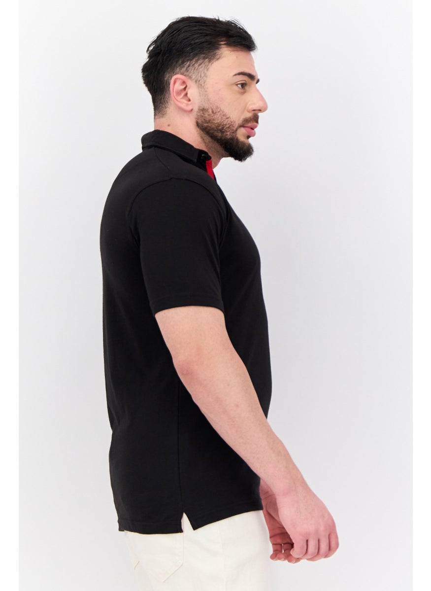 Burnside Men Regular Fit Plain Short Sleeve Polo Shirt, Black  - Image 3