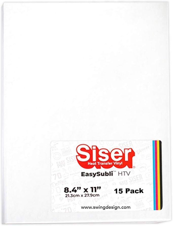 SISER EasySubli Sublimation Heat Transfer Vinyl 8.4" x 11" - 15 Pack - Image 1