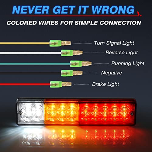 MICTUNING 20 Trailer Tail Lights Bar Waterproof, DC12V Turn Signal and Parking Reverse Brake Running Lamp Red Amber White (2 Pack) - Image 3
