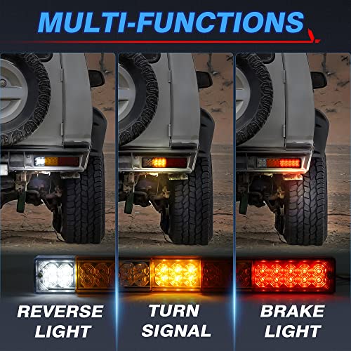 MICTUNING 20 Trailer Tail Lights Bar Waterproof, DC12V Turn Signal and Parking Reverse Brake Running Lamp Red Amber White (2 Pack) - Image 2
