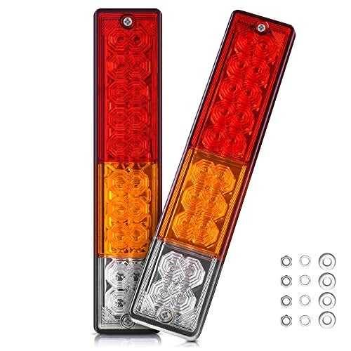MICTUNING 20 Trailer Tail Lights Bar Waterproof, DC12V Turn Signal and Parking Reverse Brake Running Lamp Red Amber White (2 Pack) - Image 1