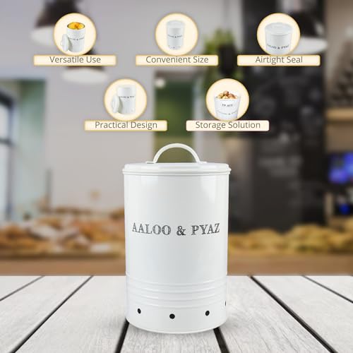 MARKET 99 White Mild Steel Vegetable Storage Jar | Leak-Proof Kitchen Storage Container for Aaloo, Pyaz and Vegetables | Durable Food Canister for Pantry Organization and Everyday Kitchen Use - Image 4