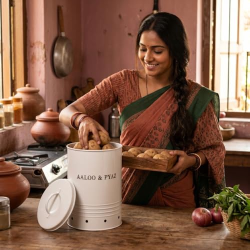 MARKET 99 White Mild Steel Vegetable Storage Jar | Leak-Proof Kitchen Storage Container for Aaloo, Pyaz and Vegetables | Durable Food Canister for Pantry Organization and Everyday Kitchen Use - Image 3