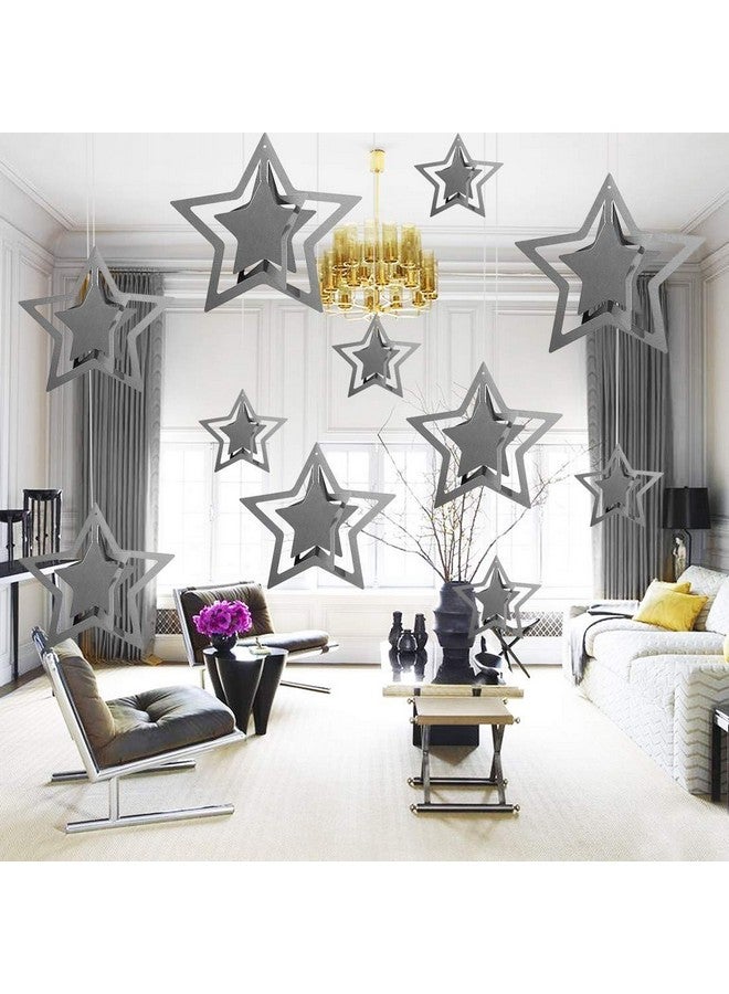 شورو مجموعة من 10 قطع من ديكورات الحفلات على شكل نجمة ثلاثية الأبعاد باللون الفضي المعدني من شورو، لوازم حفلات النجوم، ديكور معلق للحفلات وأعياد الميلاد والذكرى السنوية وفعاليات رأس السنة والمنزل وقاعة الحفلات والمناسبات - Image 3