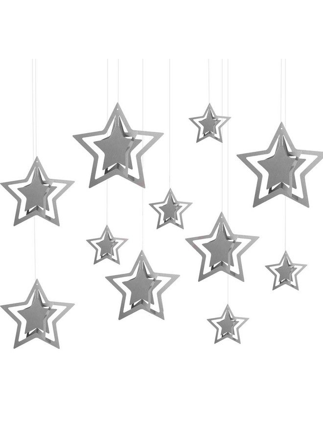 شورو مجموعة من 10 قطع من ديكورات الحفلات على شكل نجمة ثلاثية الأبعاد باللون الفضي المعدني من شورو، لوازم حفلات النجوم، ديكور معلق للحفلات وأعياد الميلاد والذكرى السنوية وفعاليات رأس السنة والمنزل وقاعة الحفلات والمناسبات - Image 1
